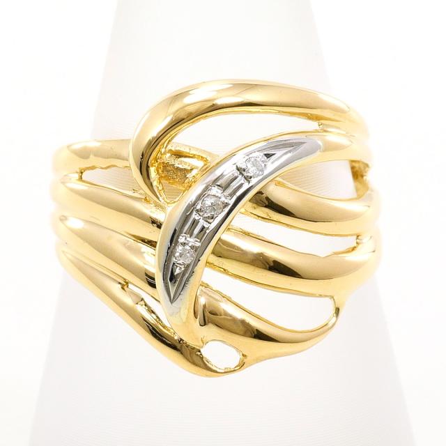 PT900 プラチナ K18 YG イエローゴールド リング・指輪 10号 ダイヤ 0.02ct 総重量約3.1g 中古ジュエリー