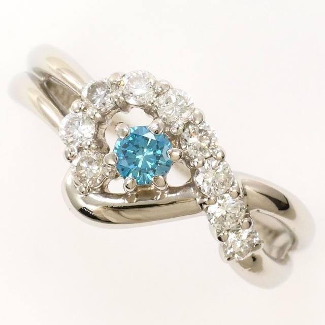 PT900 プラチナ リング・指輪 12号 ブルーダイヤ 0.14ct ダイヤ 0.36 ct 鑑別書 総重量約4.8g 中古ジュエリー