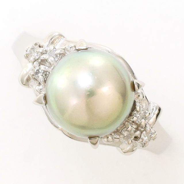 PT900 プラチナ リング・指輪 10号 パール ダイヤ 0.06 ct 総重量約4.7g 中古ジュエリー