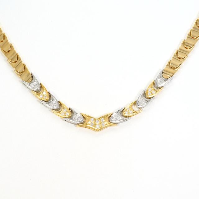 【通常価格より25%OFF】PT850 プラチナ K18 18金 YG イエローゴールド ネックレス ダイヤ 0.40ct カード鑑別書 総重量約33.0g 約42cm 中古ジュエリー
