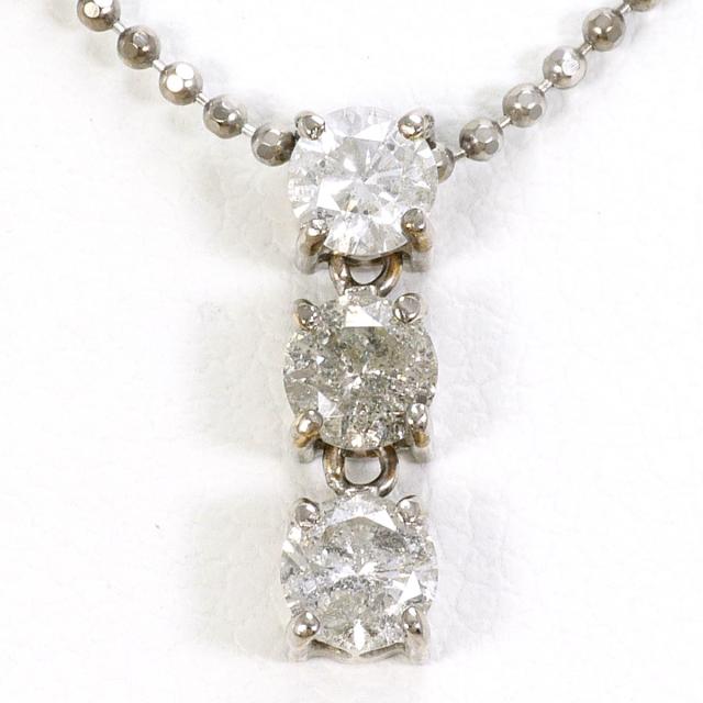 K18 18金 WG ホワイトゴールド ネックレス ダイヤ 0.50 ct カード鑑別書 総重量約2.8g 約45cm 中古ジュエリー