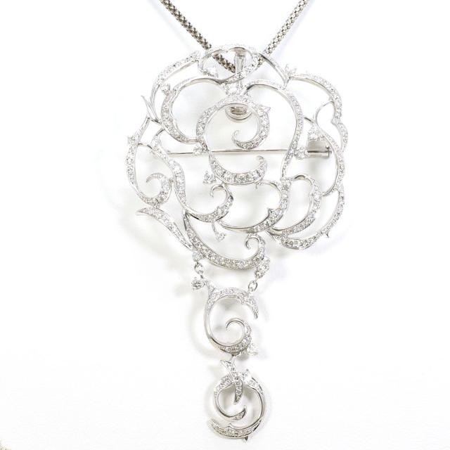K18 18金 WG ホワイトゴールド ネックレス ダイヤ 2.59 ct カード鑑別書 総重量約27.7g 約61cm 中古ジュエリー