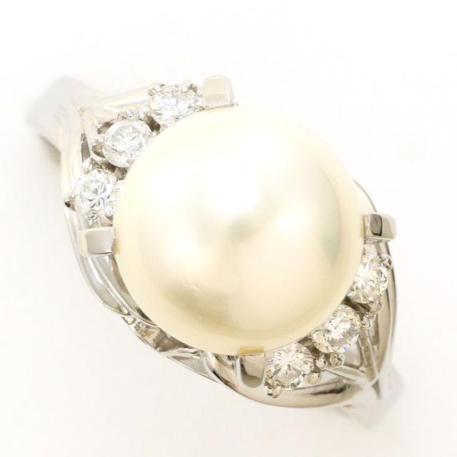 PT900 プラチナ リング・指輪 12号 アコヤ真珠 ダイヤ 0.20 ct カード鑑別書 総重量約7.4g 中古ジュエリー