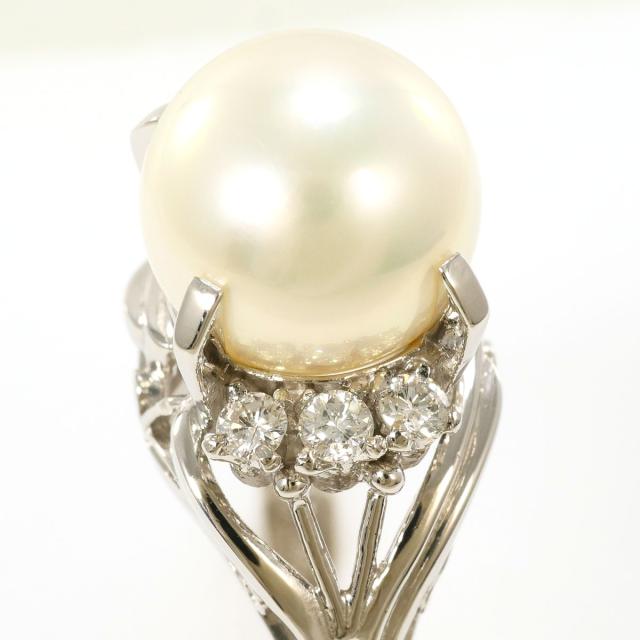 PT900 プラチナ リング・指輪 12号 アコヤ真珠 ダイヤ 0.20 ct カード 