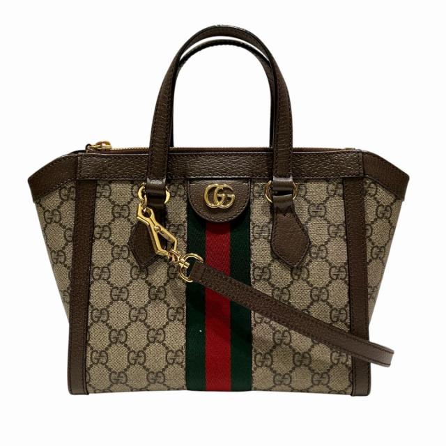 【美品】 GUCCI GG ハンドバッグ キャンバス レザー ブラック ブラウン グッチ レディース レザー ハンドバッグ トートバッグ ブラウン GG