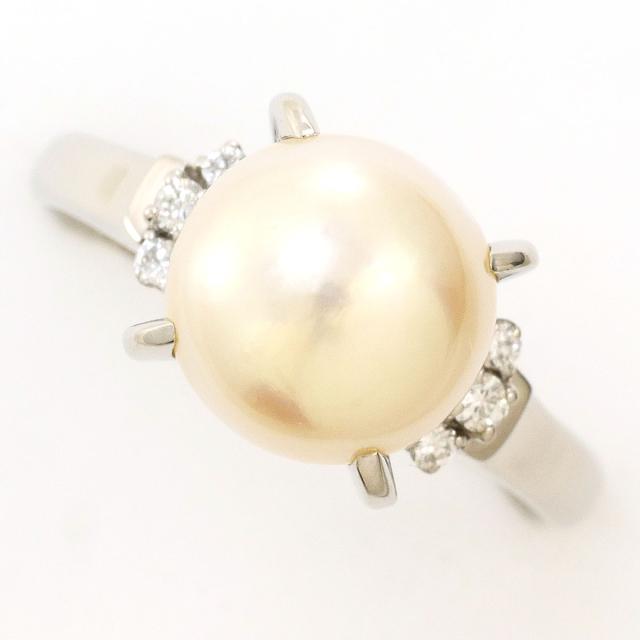 PT900 プラチナ リング・指輪 16号 パール ダイヤ 0.08ct 総重量約6.4g 中古ジュエリー