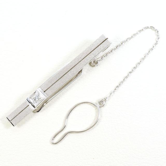 タイピン K14 14金 WG ホワイトゴールド ダイヤ 総重量約3.7g 中古ジュエリー