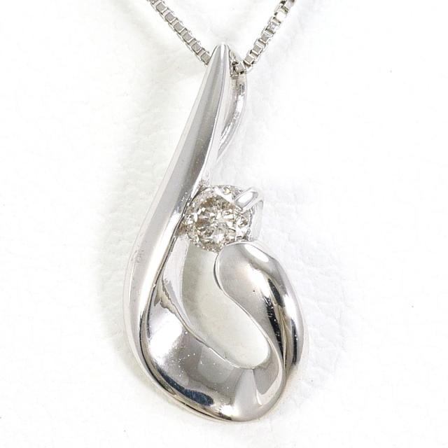 K14 14金 WG ホワイトゴールド ネックレス ダイヤ 0.05 ct 総重量約0.9g 約40cm 中古ジュエリー