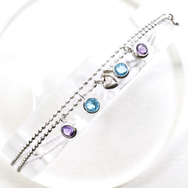 K18 18金 WG ホワイトゴールド ブレスレット ブルートパーズ アメジスト 総重量約1.8g 約19cm 中古ジュエリー