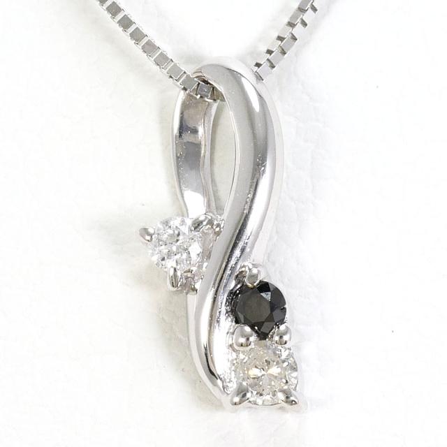 K10 10金 WG ホワイトゴールド ネックレス ブラックダイヤ ダイヤ 0.10ct 総重量約1.1g 約40cm 中古ジュエリー