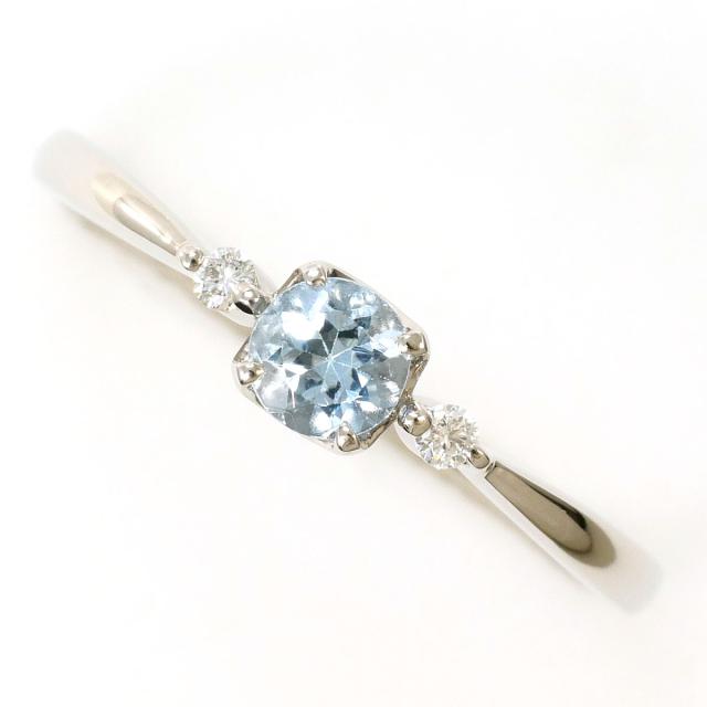 【通常価格より25%OFF】PT900 プラチナ リング・指輪 12.5号 アクアマリン 0.218ct ダイヤ 0.03ct 総重量約2.2g 中古ジュエリー