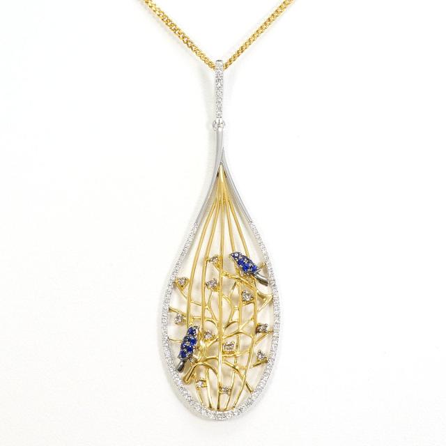 K18 18金 YG イエローゴールド ネックレス 合成サファイア 0.11ct ダイヤ 0.50ct 総重量約6.7g 約40cm 中古ジュエリー