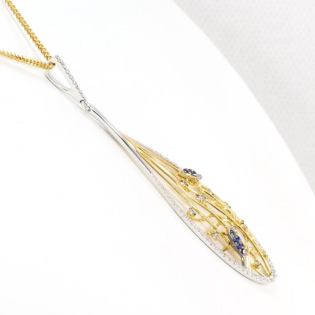 K18 18金 YG イエローゴールド ネックレス 合成サファイア 0.11ct ダイヤ 0.50ct 総重量約6.7g 約40cm 中古ジュエリー_1