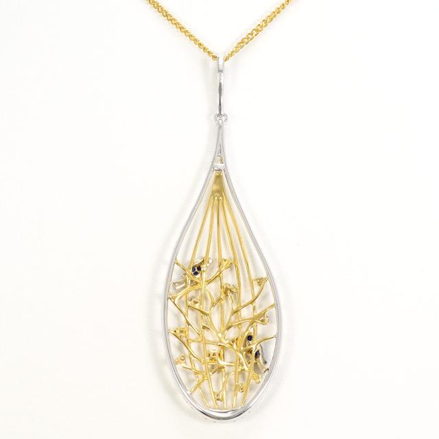 K18 18金 YG イエローゴールド ネックレス 合成サファイア 0.11ct ダイヤ 0.50ct 総重量約6.7g 約40cm 中古ジュエリー_2