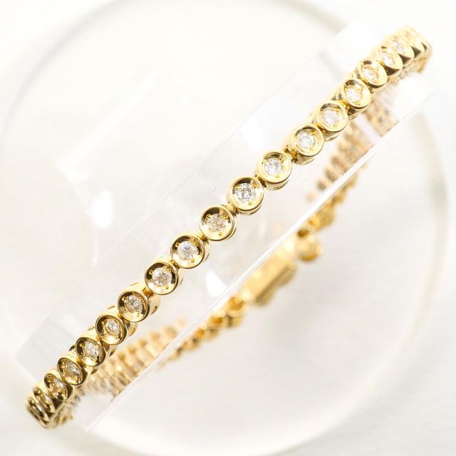K18 18金 YG イエローゴールド ブレスレット ダイヤ 1.00 ct カード鑑別書 総重量約9.7g 約18cm 中古ジュエリー