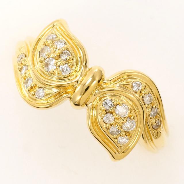 K18 18金 YG イエローゴールド リング・指輪 10号 ダイヤ 0.19ct カード鑑別書 総重量約4.4g 中古ジュエリー
