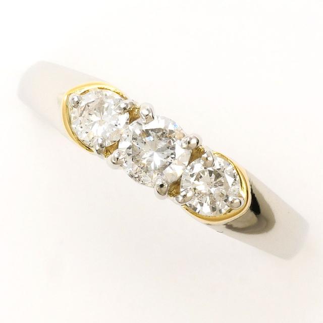 PT900 プラチナ K18 18金 YG イエローゴールド リング・指輪 14.5号 ダイヤ 0.50ct カード鑑別書 総重量約3.3g 中古ジュエリー