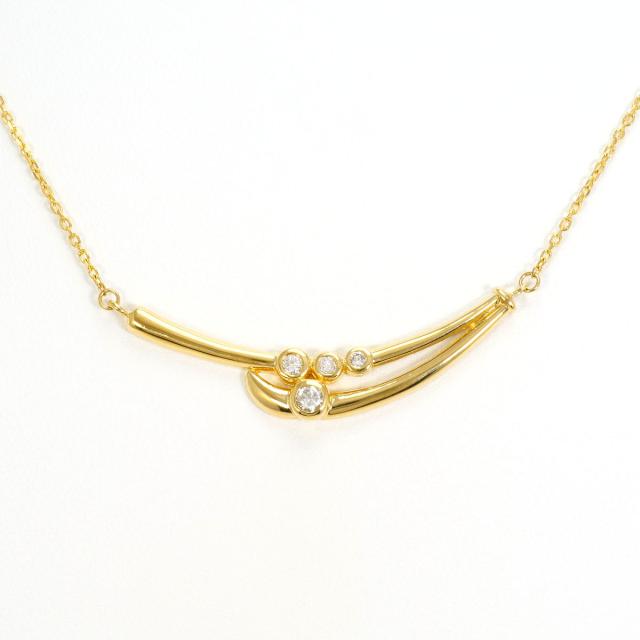 K18 18金 YG イエローゴールド ネックレス ダイヤ 0.18ct カード鑑別書 総重量約4.1g 約37cm 中古ジュエリー