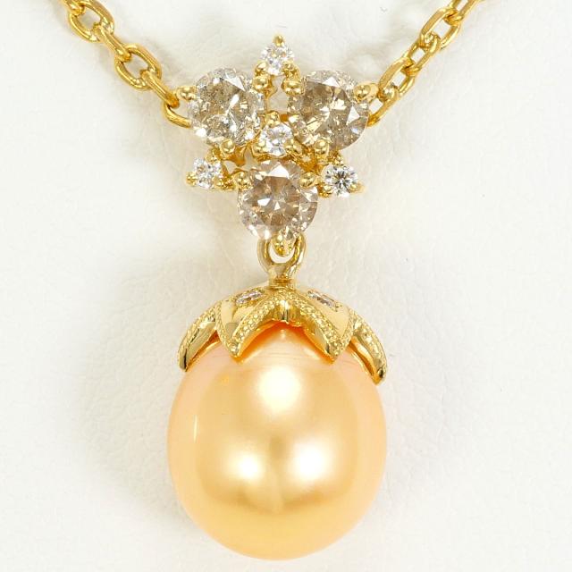 【通常価格より25%OFF】K18 18金 YG イエローゴールド ネックレス パール ダイヤ 0.52ct カード鑑別書 総重量約6.8g 約45cm 中古ジュエリー