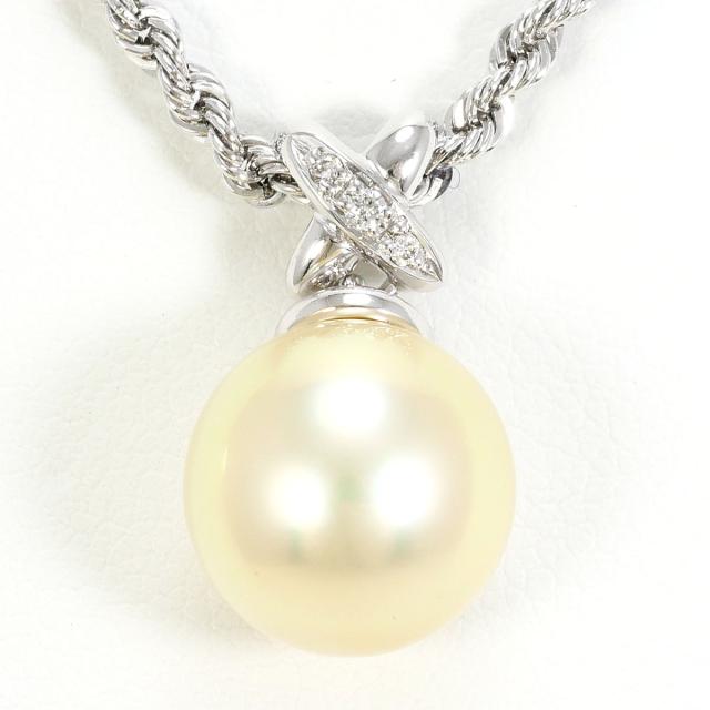 K18 18金 WG ホワイトゴールド ネックレス 南洋真珠 ダイヤ 0.02ct カード鑑別書 総重量約6.7g 約61cm 中古ジュエリー
