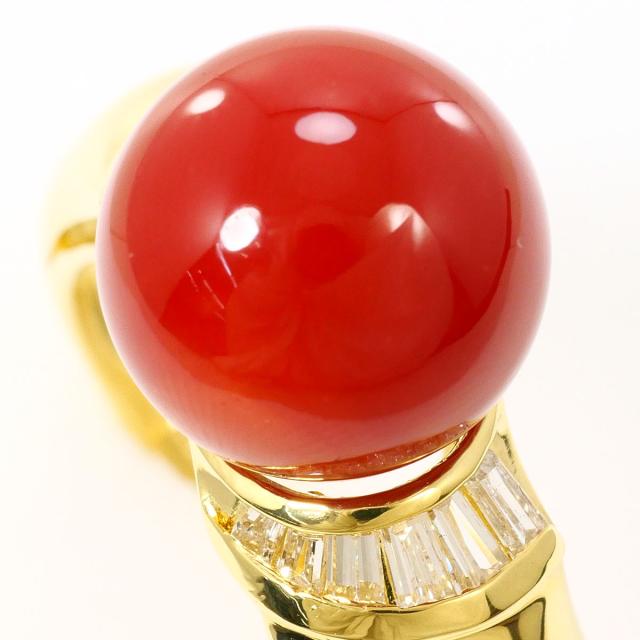 K18 18金 YG イエローゴールド リング・指輪 11号 サンゴ ダイヤ 0.27ct カード鑑別書 総重量約4.8g 中古ジュエリー_1