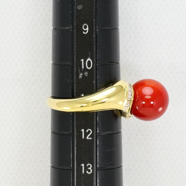 K18 18金 YG イエローゴールド リング・指輪 11号 サンゴ ダイヤ 0.27ct カード鑑別書 総重量約4.8g 中古ジュエリー_7