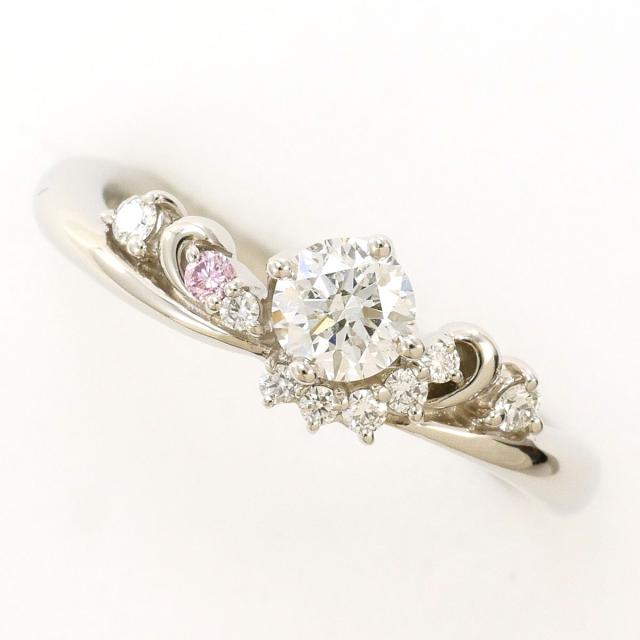 PT900 プラチナ リング・指輪 8号 ダイヤ 0.282ct ピンクダイヤ 0.06ct SI2 鑑定書 総重量約4.3g 中古ジュエリー