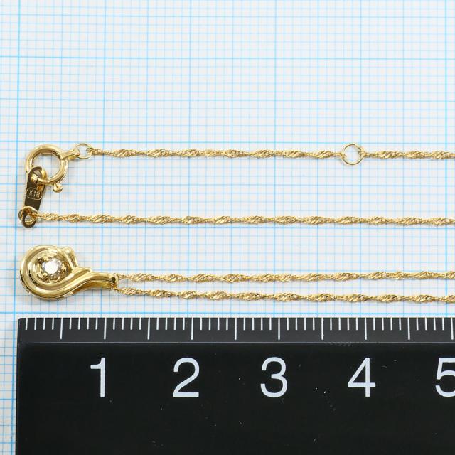 K18 18金 YG イエローゴールド ネックレス ダイヤ 0.05 ct 総重量約1.3g 約42cm 中古ジュエリー
