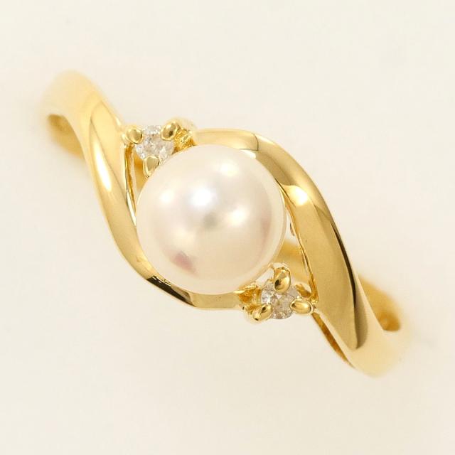 【通常価格より20%OFF】K18 18金 YG イエローゴールド リング・指輪 9.5号 パール ダイヤ 0.03 ct 総重量約1.7g 中古ジュエリー