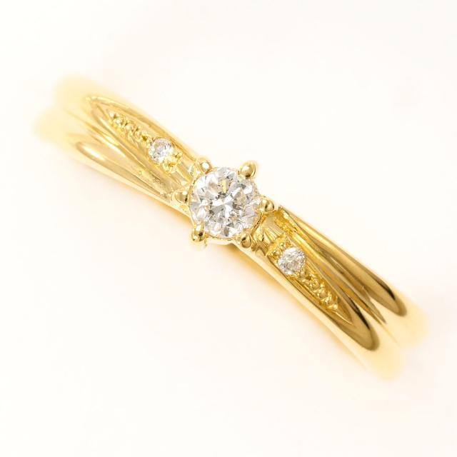 K18 18金 YG イエローゴールド リング・指輪 11号 ダイヤ 0.11 ct 総重量約1.5g 中古ジュエリー