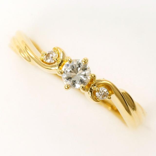 K18 18金 YG イエローゴールド リング・指輪 8.5号 ダイヤ 0.14 ct 総重量約1.7g 中古ジュエリー