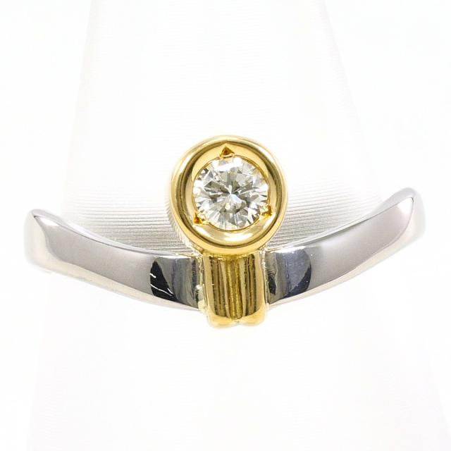 PT900 プラチナ K18 18金 YG イエローゴールド リング・指輪 6号 ダイヤ 0.10ct 総重量約2.5g 中古ジュエリー