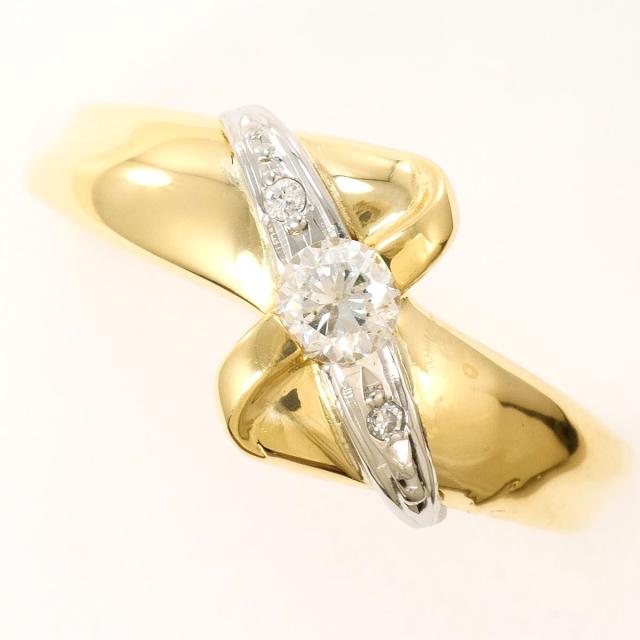 PT900 プラチナ K18 18金 YG イエローゴールド リング・指輪 11号 ダイヤ 0.14ct ダイヤ 0.01ct 総重量約2.5g 中古ジュエリー