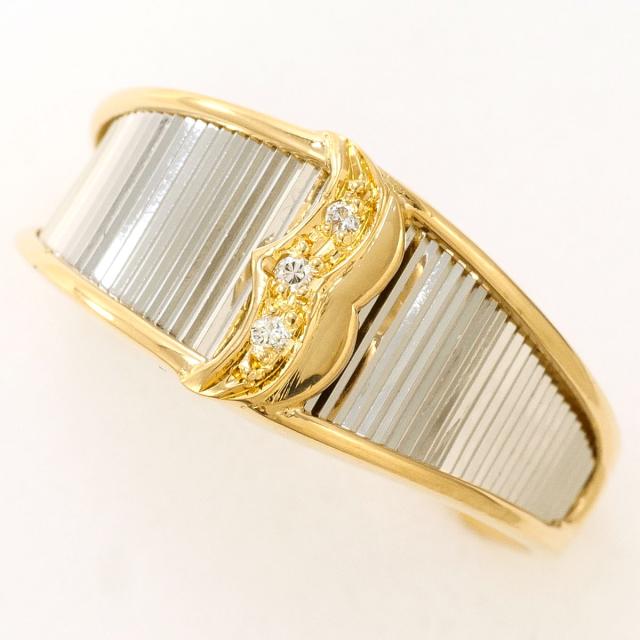PT900 プラチナ K18 18金 YG イエローゴールド リング・指輪 12号 ダイヤ 0.02ct 総重量約3.0g 中古ジュエリー
