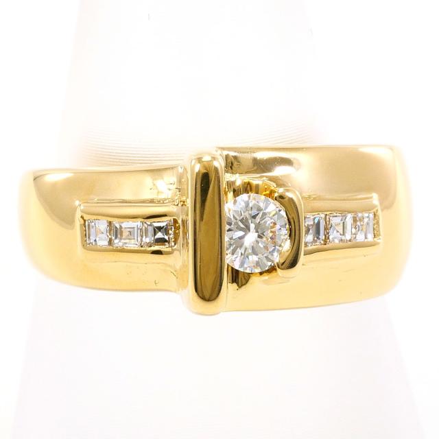 K18 18金 YG イエローゴールド リング・指輪 11.5号 ダイヤ 0.174ct ダイヤ 0.13ct カード鑑別書 総重量約4.3g 中古ジュエリー