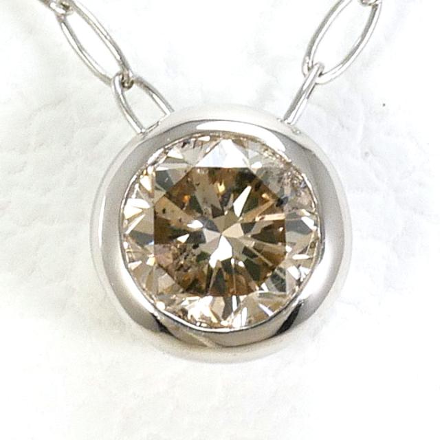 PT900 プラチナ PT850 プラチナ ネックレス ブラウンダイヤ 0.13ct 総重量約0.8g 約39cm 中古ジュエリー
