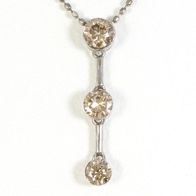 K18 18金 WG ホワイトゴールド ネックレス ブラウンダイヤ 0.45ct 総重量約2.2g 約45cm 中古ジュエリー
