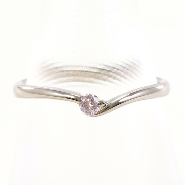 K18 18金 WG ホワイトゴールド リング・指輪 10.5号 ピンクダイヤ 0.05ct 総重量約1.6g 中古ジュエリー