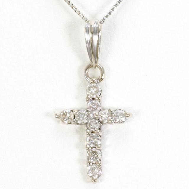 K14 14金 WG ホワイトゴールド ネックレス ダイヤ 0.15ct 総重量約1.0g 