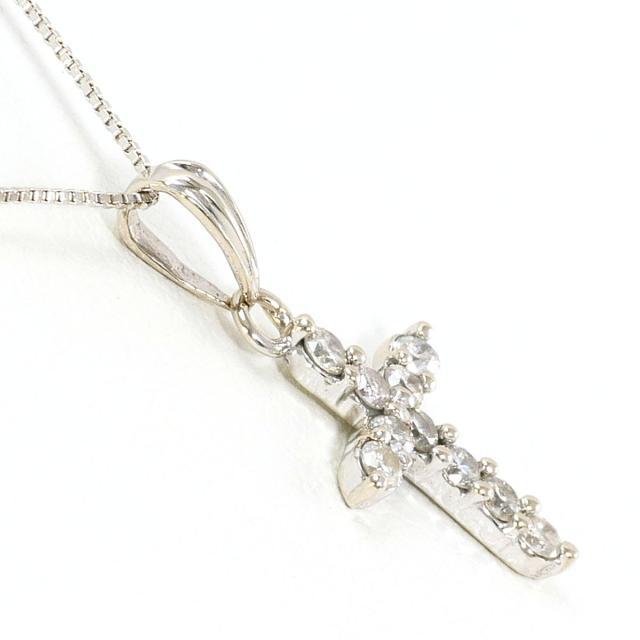 K14 14金 WG ホワイトゴールド ネックレス ダイヤ 0.15ct 総重量約1.0g 
