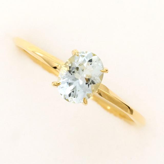 K18 18金 YG 黄色ゴールド 輪っか・指環 8号 藍緑色 総掛け目約0.8g 中古宝飾品