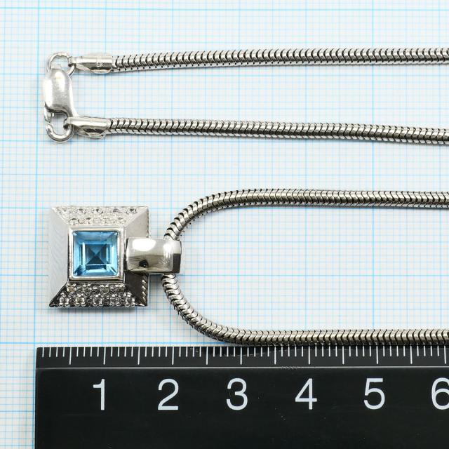 シルバー ネックレス ブルートパーズ ジルコニア 総重量約16.3g 約47cm 中古ジュエリー_3
