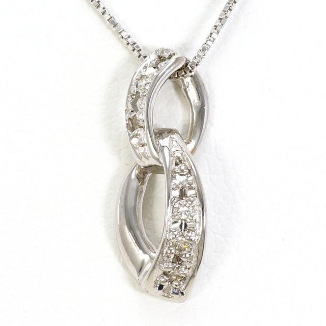K18 18金 WG ホワイトゴールド ネックレス ダイヤ 0.04ct 総重量約1.4g 約40cm 中古ジュエリー