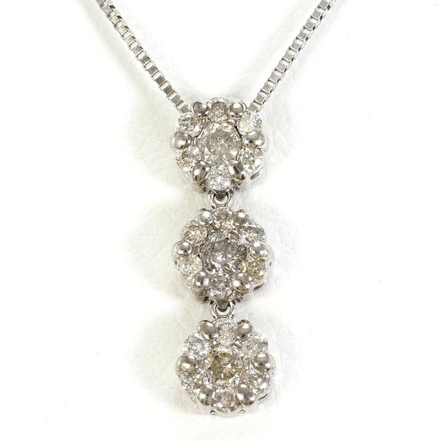 K14 14金 WG ホワイトゴールド ネックレス ダイヤ 0.30ct 総重量約1.6g 約40cm 中古ジュエリー