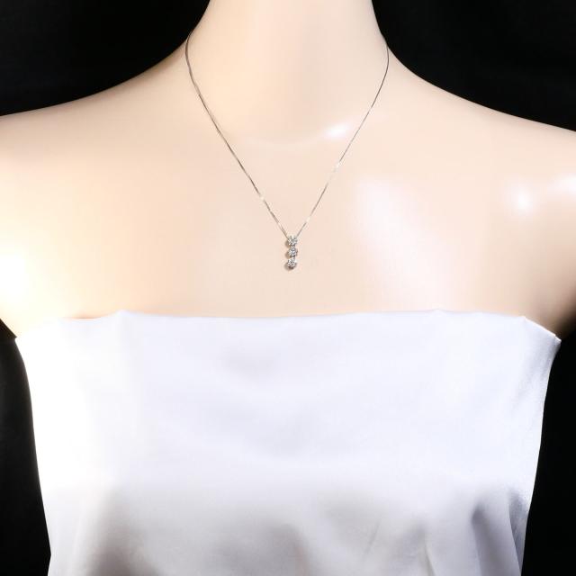 K14 14金 WG ホワイトゴールド ネックレス ダイヤ 0.30ct 総重量約1.6g 約40cm 中古ジュエリー_4