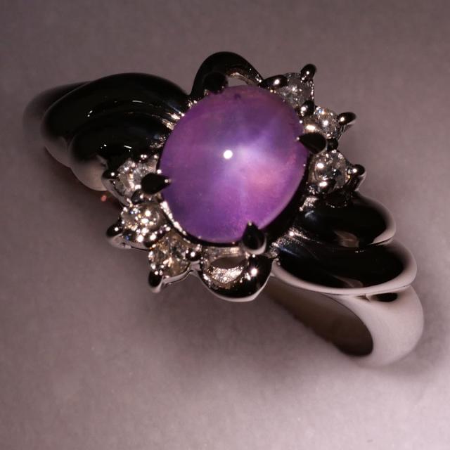 PT850 プラチナ リング・指輪 9号 スターサファイア 1.54ct ダイヤ 