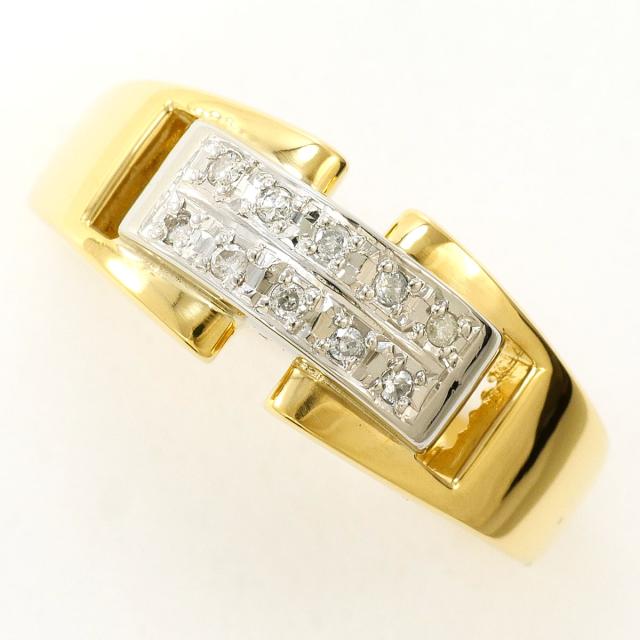 PT900 プラチナ K18 18金 YG イエローゴールド リング・指輪 19号 ダイヤ 0.07ct カード鑑別書 総重量約7.1g 中古ジュエリー