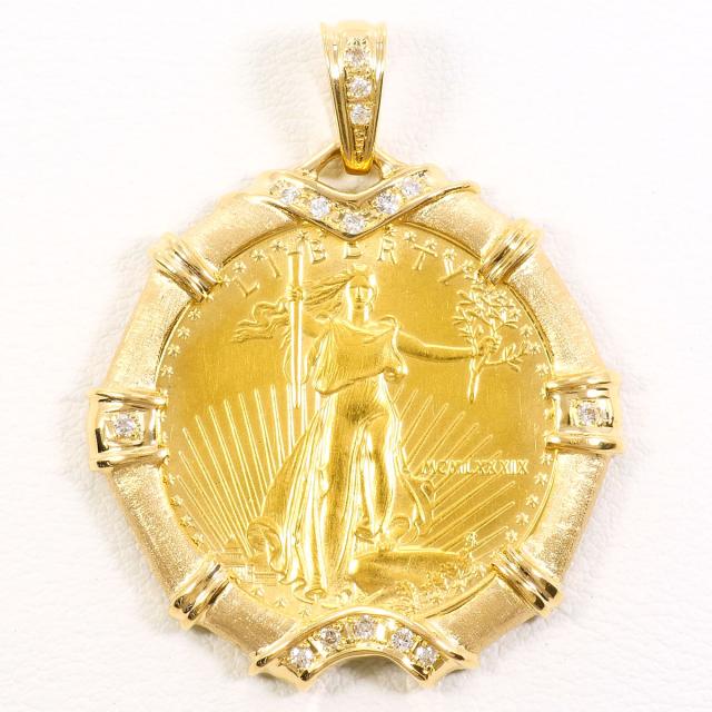 アメリカ ドル イーグル コイン 金貨 1/2oz 1/2オンス K22 22金 YG イエローゴールド K18 18金 YG イエローゴールド ペンダントトップ ダイヤ 0.18ct カード鑑別書 総重量約23.6g 中古ジュエリー