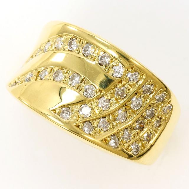 K18 18金 YG イエローゴールド リング・指輪 11号 ダイヤ 0.43 ct 鑑別書 総重量約4.3g 中古ジュエリー
