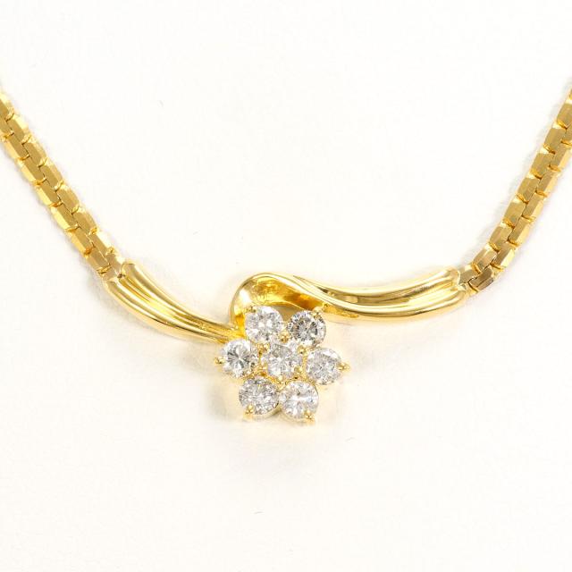 K18 18金 YG イエローゴールド ネックレス ダイヤ 0.50ct カード鑑別書 総重量約8.9g 約42cm 中古ジュエリー